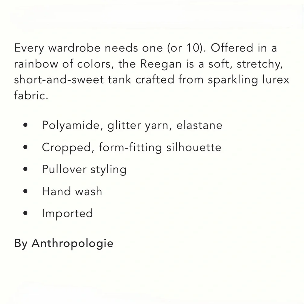 ANTHRO The Reagan Seamless Lurex Ribbed Cropped Shimmer Tank in Black Size S/M - Picture 5 of 5